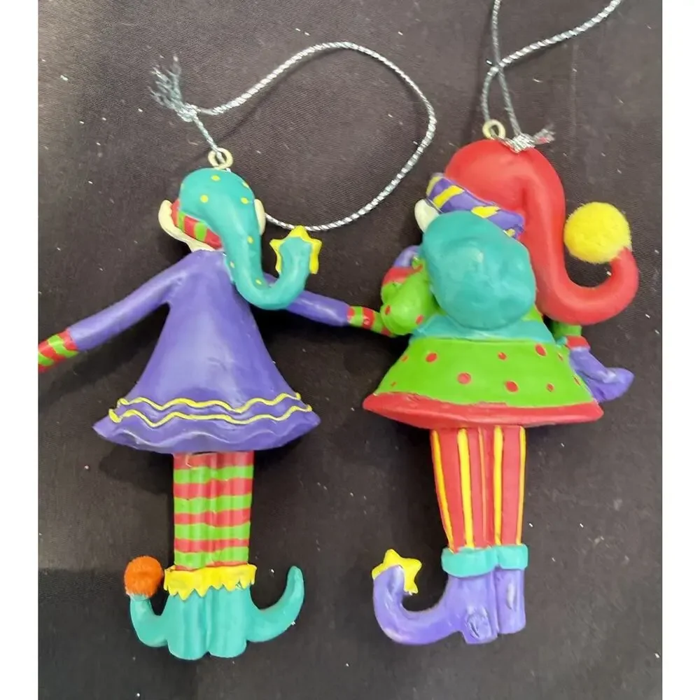 Giftcraft Inc. 614054 Twinkle Toes Resin Santa & Elf Christmas Ornaments -K2